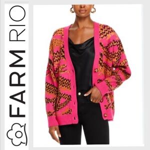 NWOT Farm Rio Croco jacquard Pink Knit Cardigan S